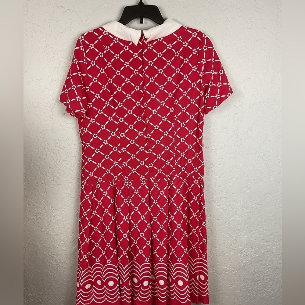 Vintage The Stroller Red White Patterned Short Sleeve Dress Retro Size 18 - Picture 6 of 9